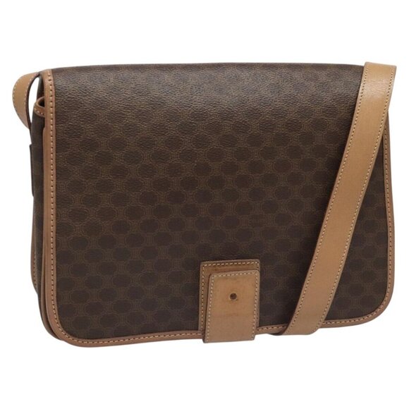 CELINE Macadam Canvas Shoulder Bag PVC Leather Brown Gold Auth 111880 - Picture 1 of 16